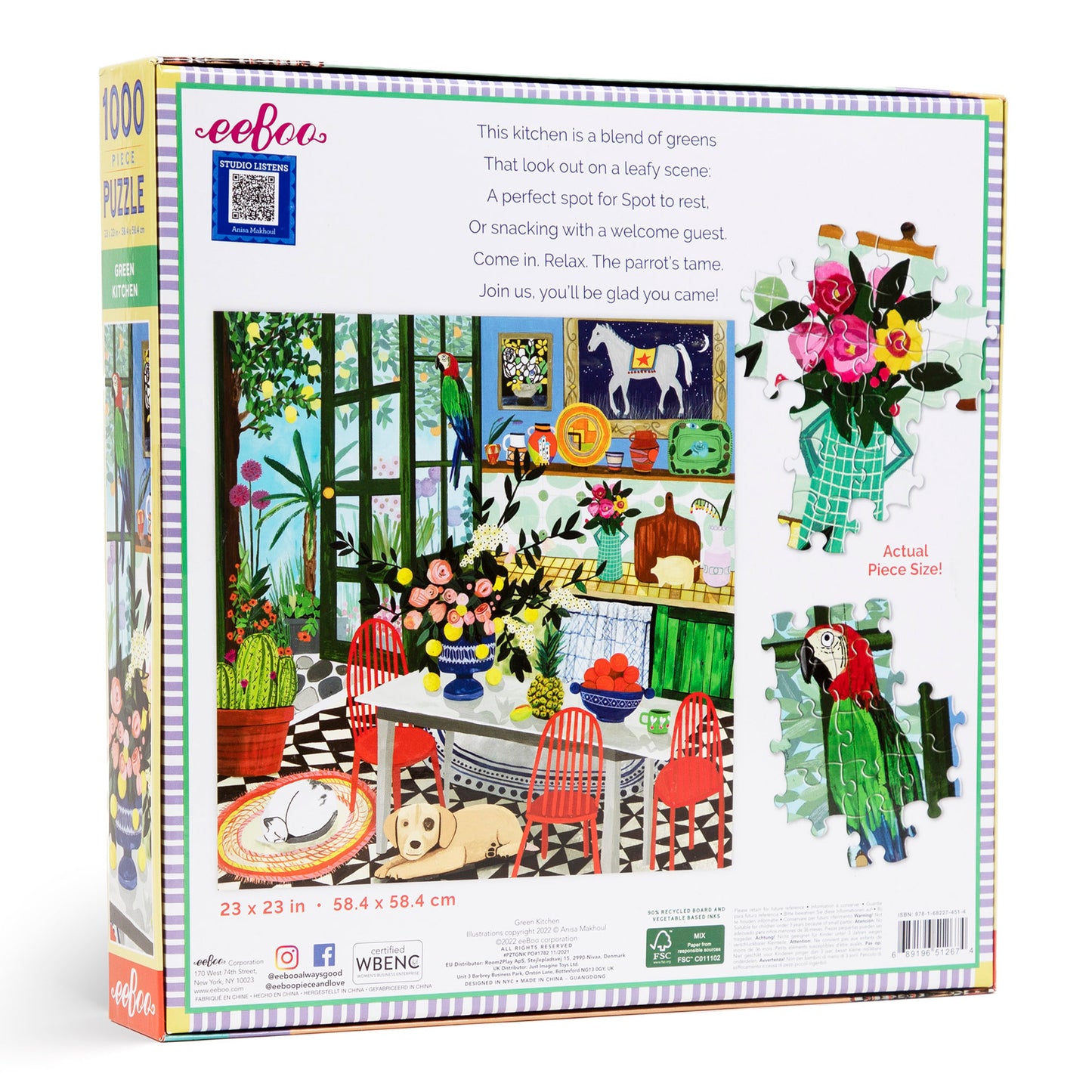 Green Kitchen 1000 Piece Jigsaw Puzzle | eeBoo Piece & Love | Cottagecore Gifts for Women Mom Wife