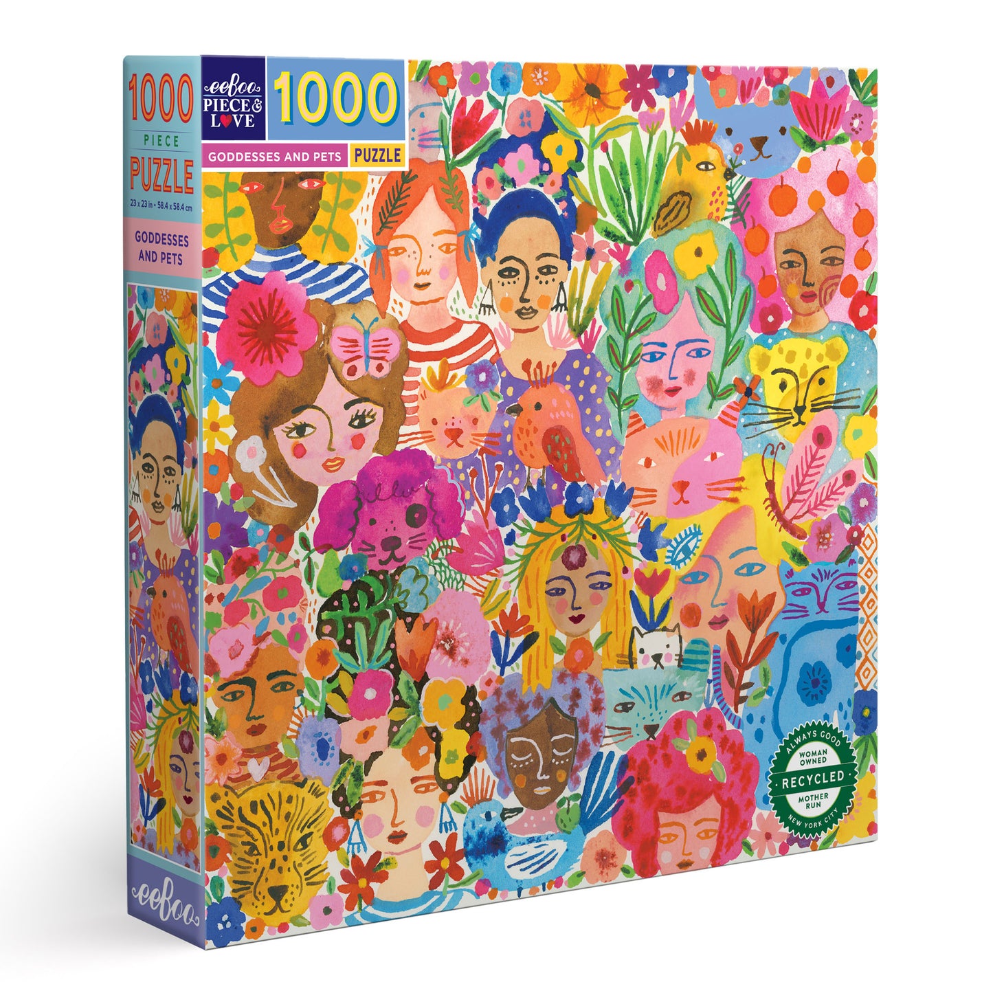 Goddesses and Pets 1000 Piece Square Jigsaw Puzzle eeBoo | Gifts for Animal Lovers