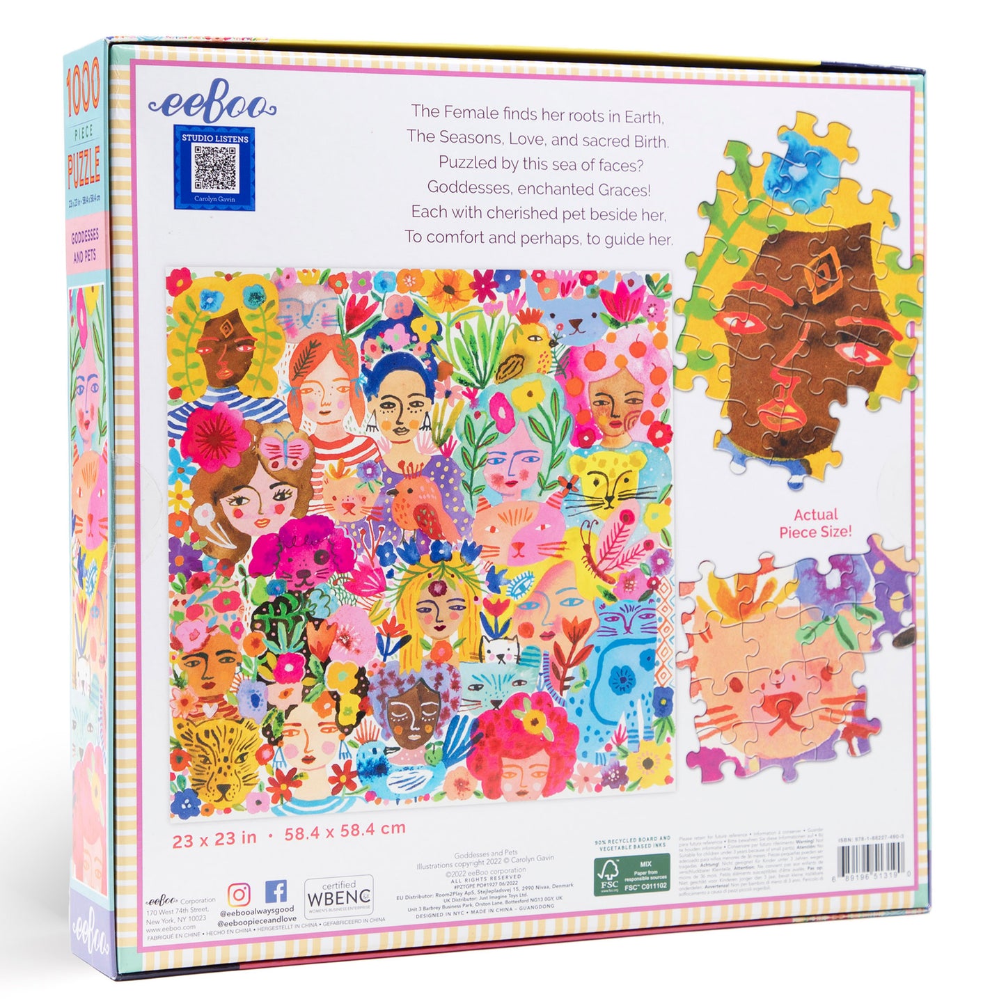 Goddesses and Pets 1000 Piece Square Jigsaw Puzzle eeBoo | Gifts for Animal Lovers