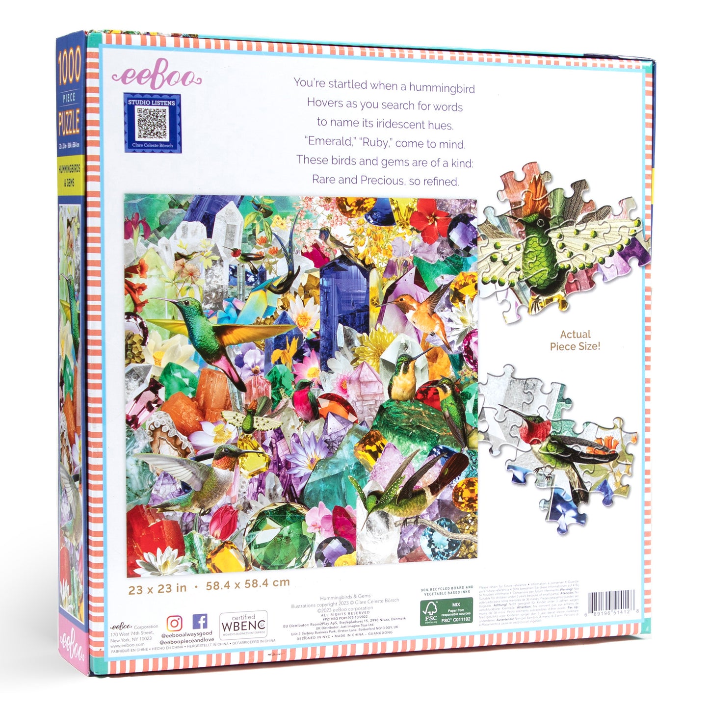 Hummingbirds and Gems 1000 Piece Jigsaw Puzzle by eeBoo | Beautiful Unique Gifts for Women