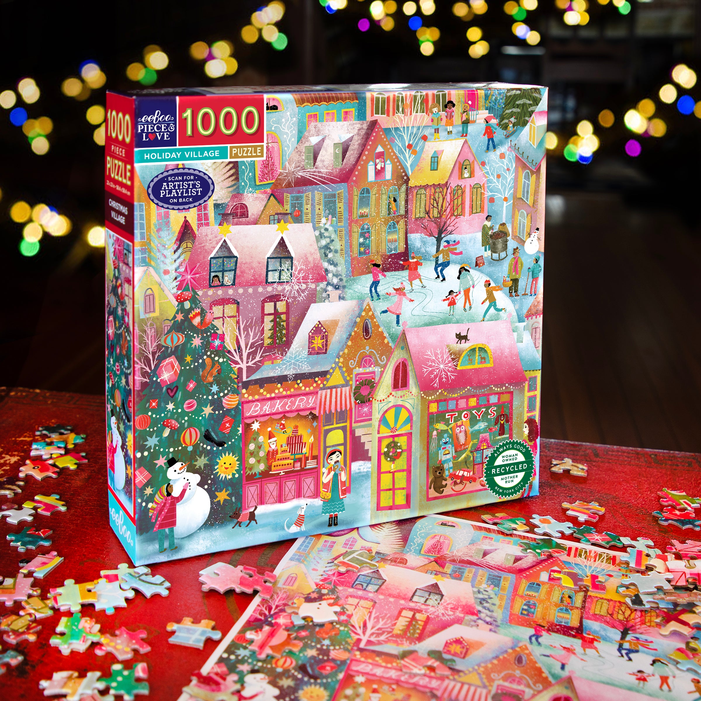 Holiday Village 1000 Piece Jigsaw Puzzle by eeBoo | Unique Fun Gifts