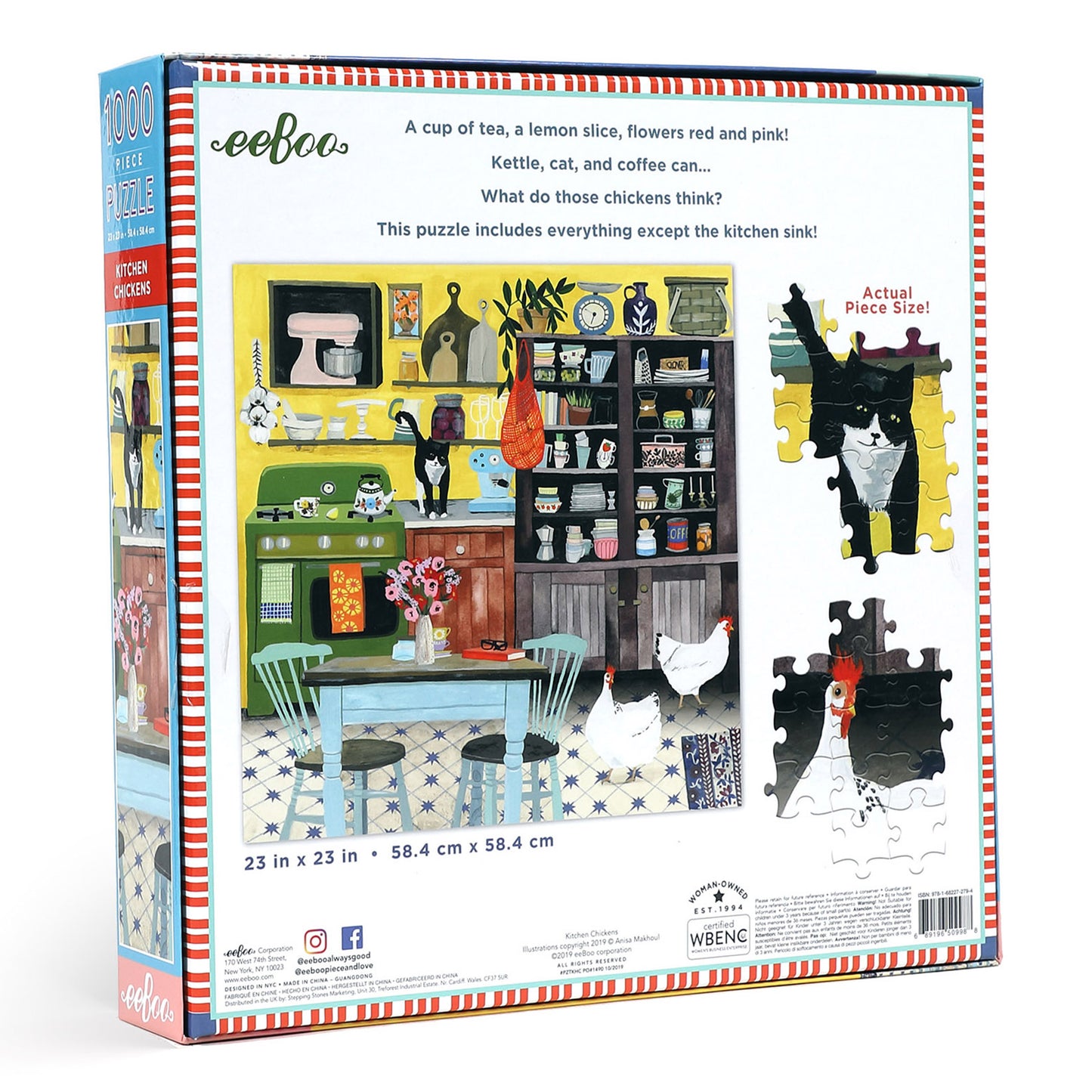 Kitchen Chickens and Cat 1000 Piece Jigsaw Puzzle | eeBoo Piece & Love | Farmhouse Nostalgia Gift