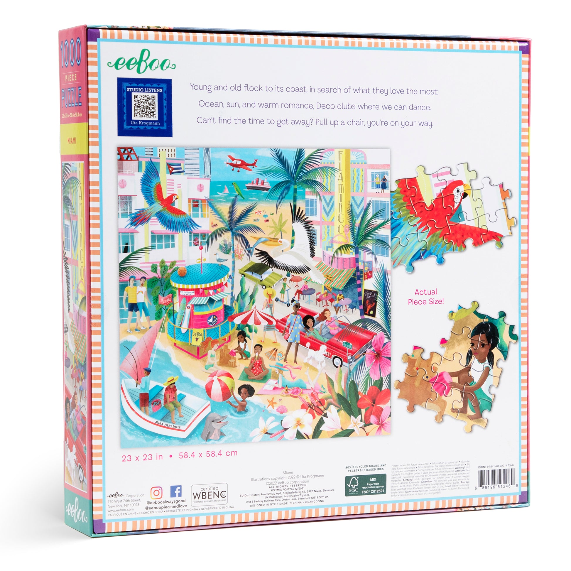Miami Florida 1000 Piece Travel Jigsaw Puzzle | eeBoo Piece & Love | Gifts for Travel Lovers