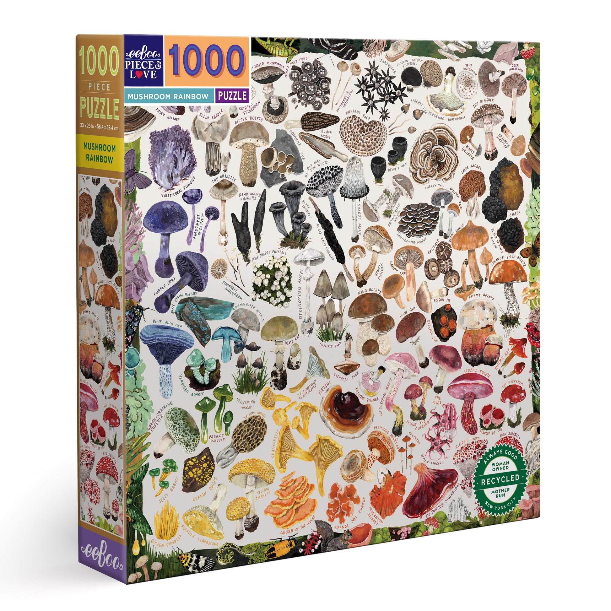 Mushroom Rainbow 1000 Piece Square Jigsaw Puzzle eeBoo | Gifts for Forest Foragers and Fungi Lovers