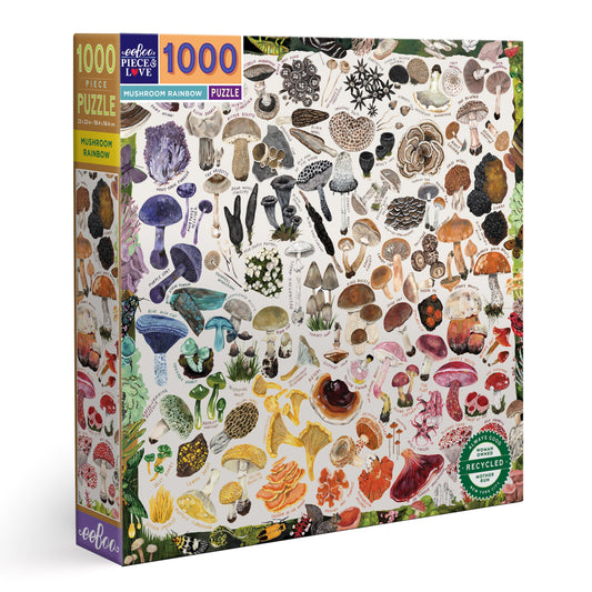 Mushroom Rainbow 1000 Piece Square Jigsaw Puzzle eeBoo | Gifts for Forest Foragers and Fungi Lovers