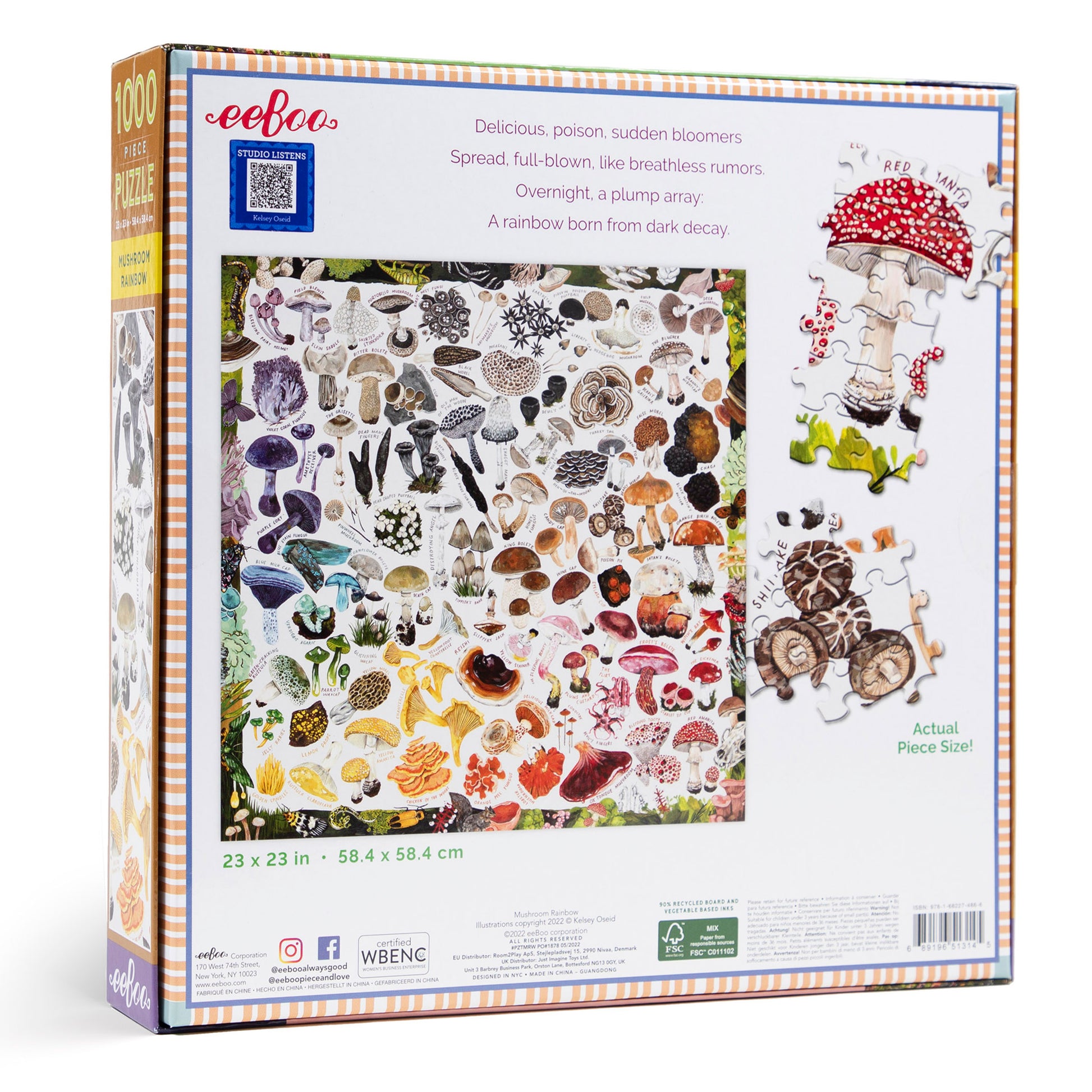 Mushroom Rainbow 1000 Piece Square Jigsaw Puzzle eeBoo | Gifts for Forest Foragers and Fungi Lovers
