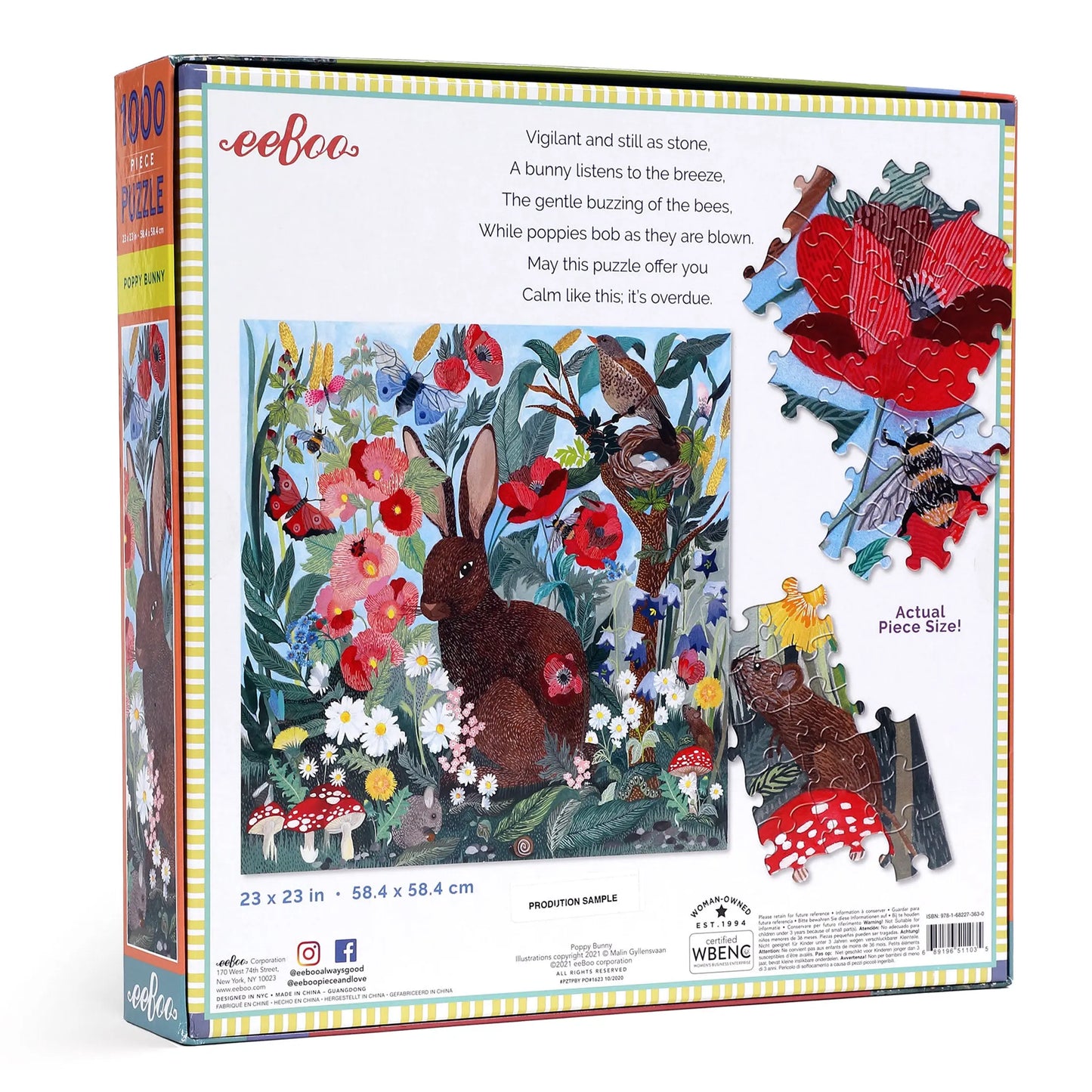 Poppy Bunny Spring Flowers 1000 Piece Jigsaw Puzzle | eeBoo Piece & Love | Great Gifts for Friends