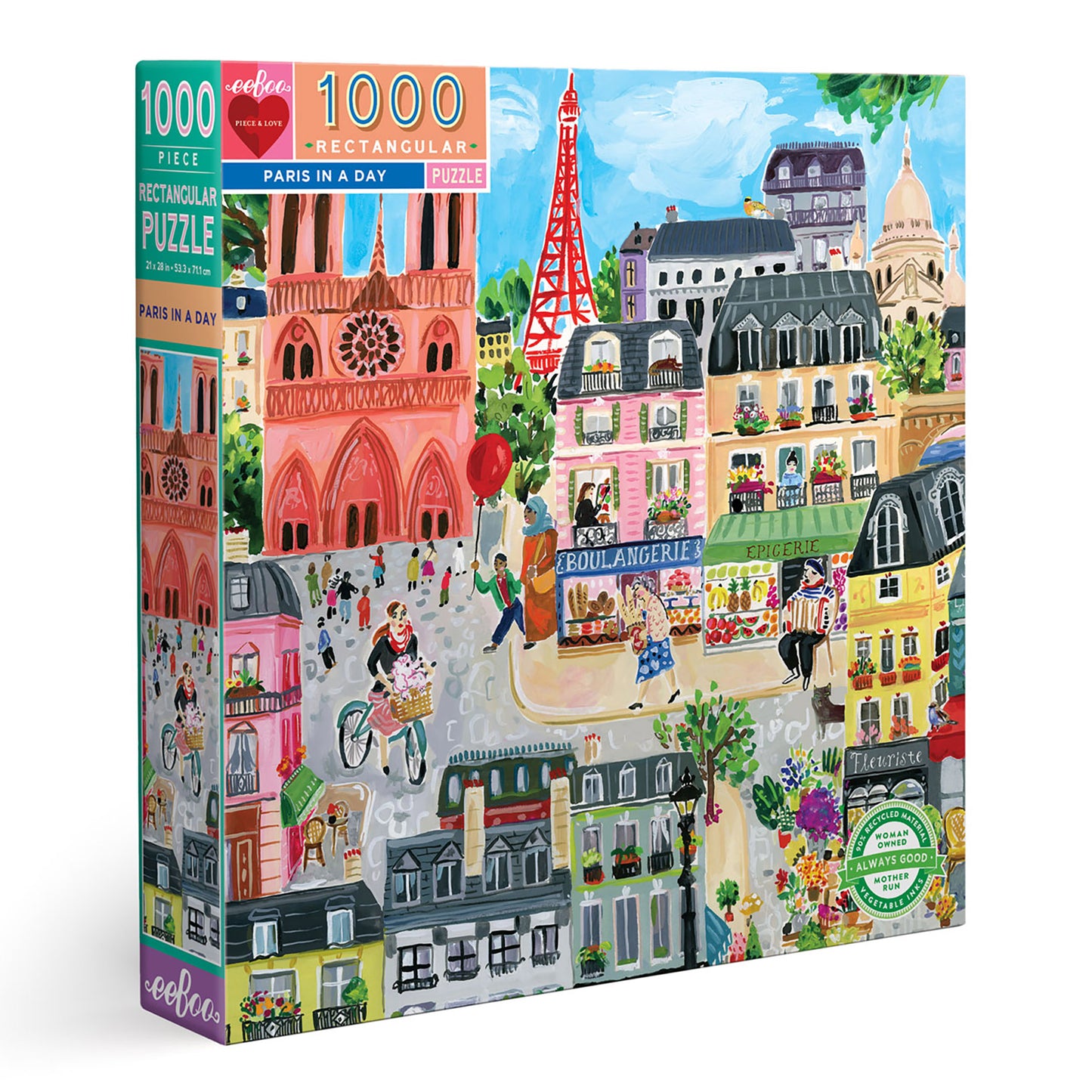 Paris France in a Day 1000 Piece Rectangle Jigsaw Puzzle | eeBoo Piece & Love