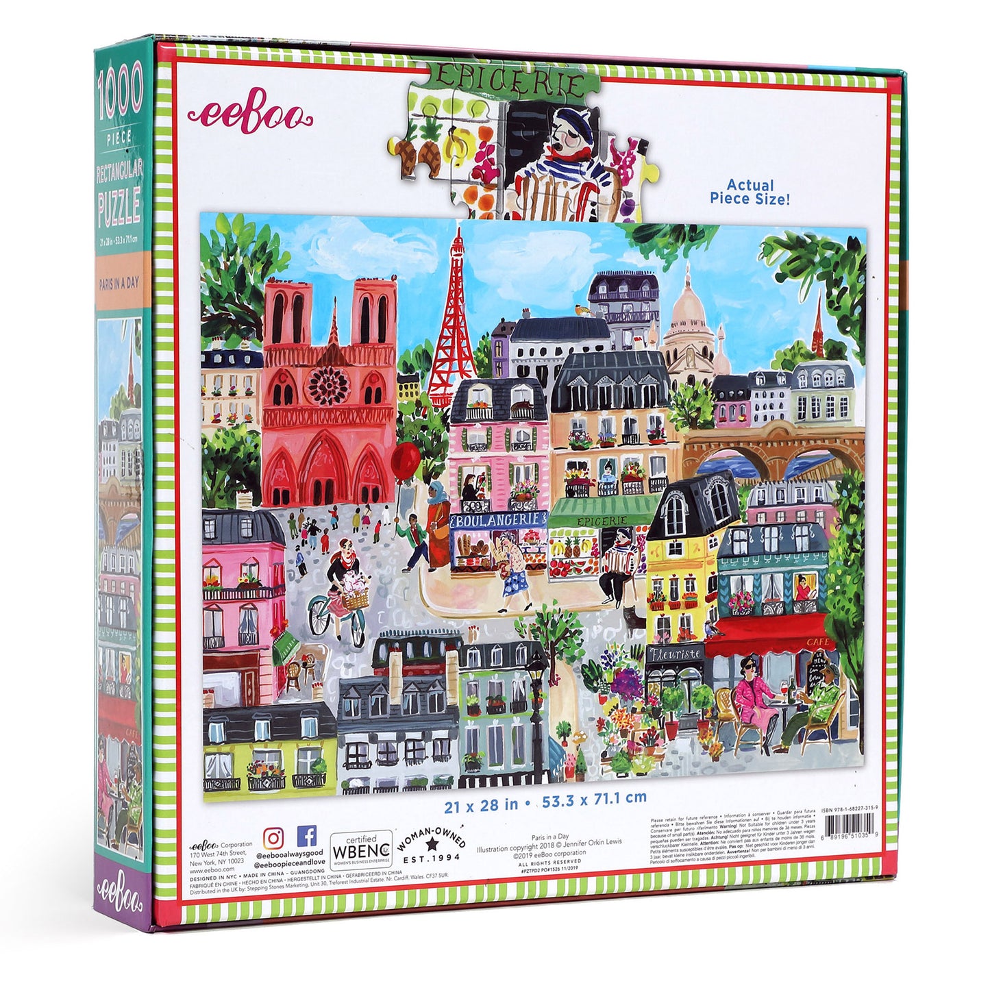 Paris France in a Day 1000 Piece Rectangle Jigsaw Puzzle | eeBoo Piece & Love