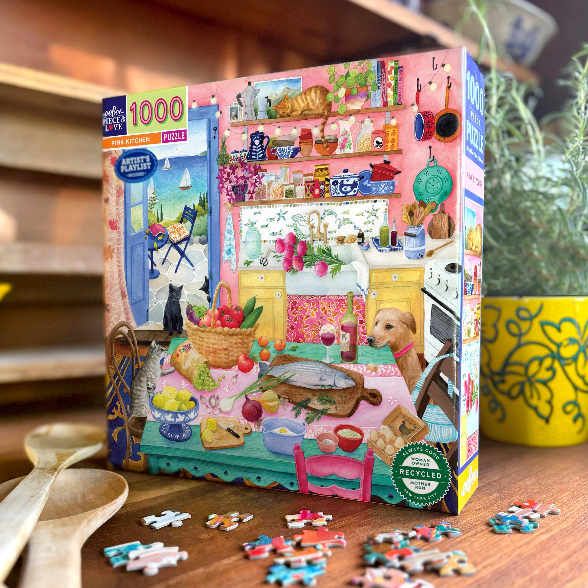 Pink Kitchen 1000 Piece Puzzle by eeBoo | Unique Beautiful Gifts