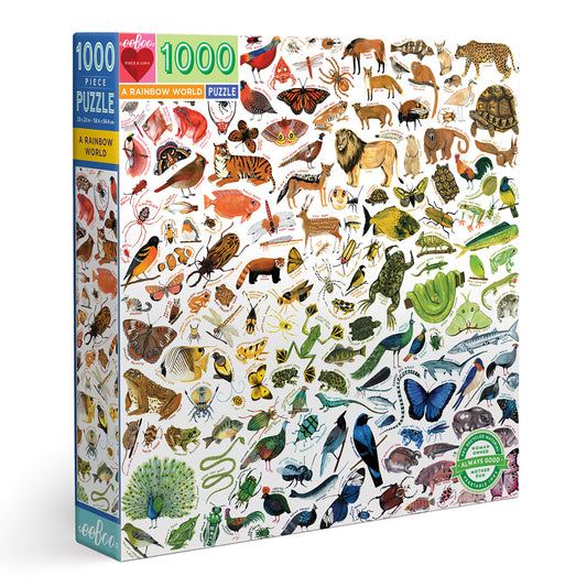 A Rainbow World Animal 1000 Piece Jigsaw Puzzle | eeBoo Piece & Love | Gifts For Animal Lovers