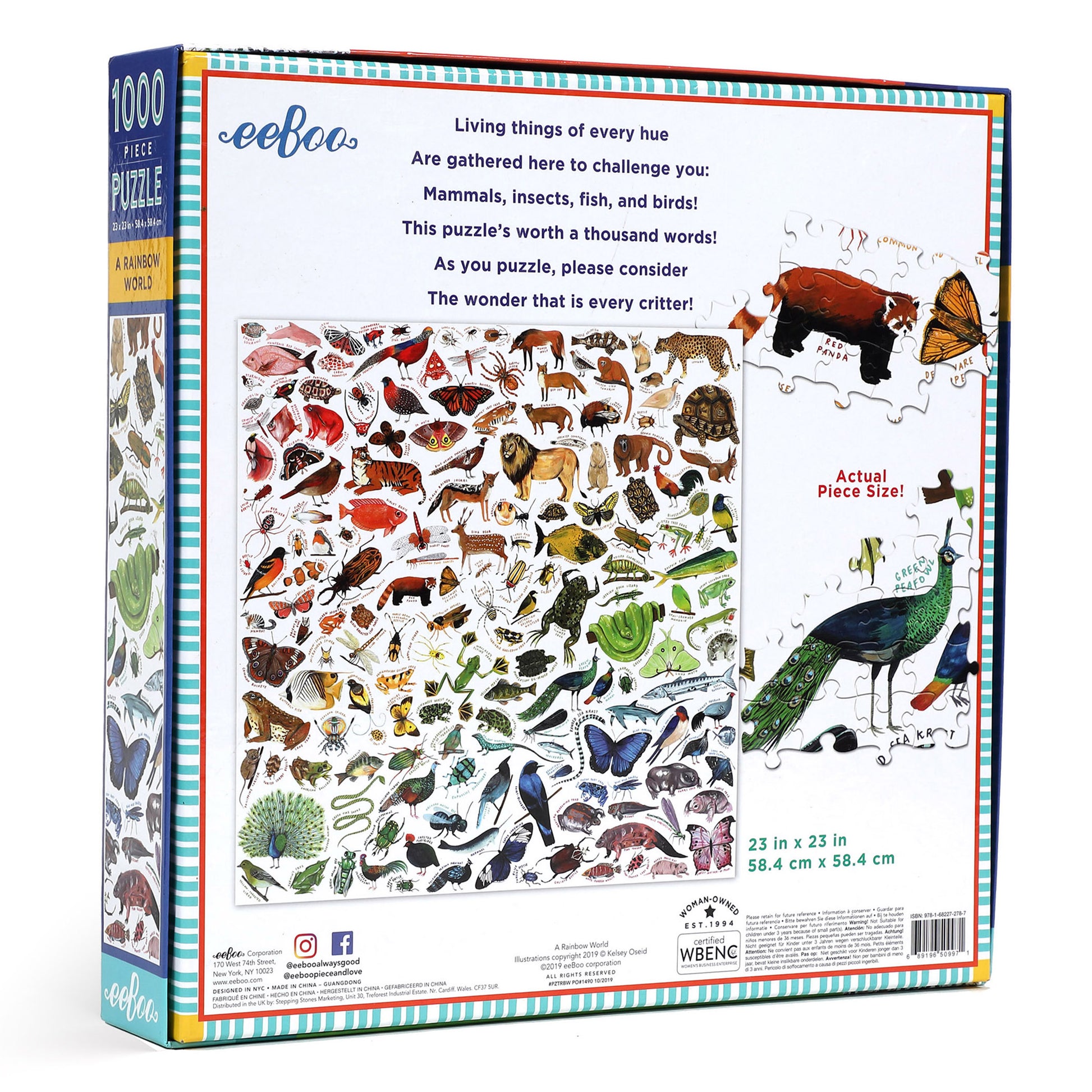 A Rainbow World Animal 1000 Piece Jigsaw Puzzle | eeBoo Piece & Love | Gifts For Animal Lovers