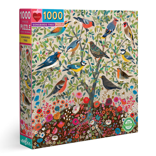 Songbirds Tree 1000 Piece Jigsaw Puzzle | eeBoo Piece & Love| Gifts for Bird Watchers | Adult Puzzle