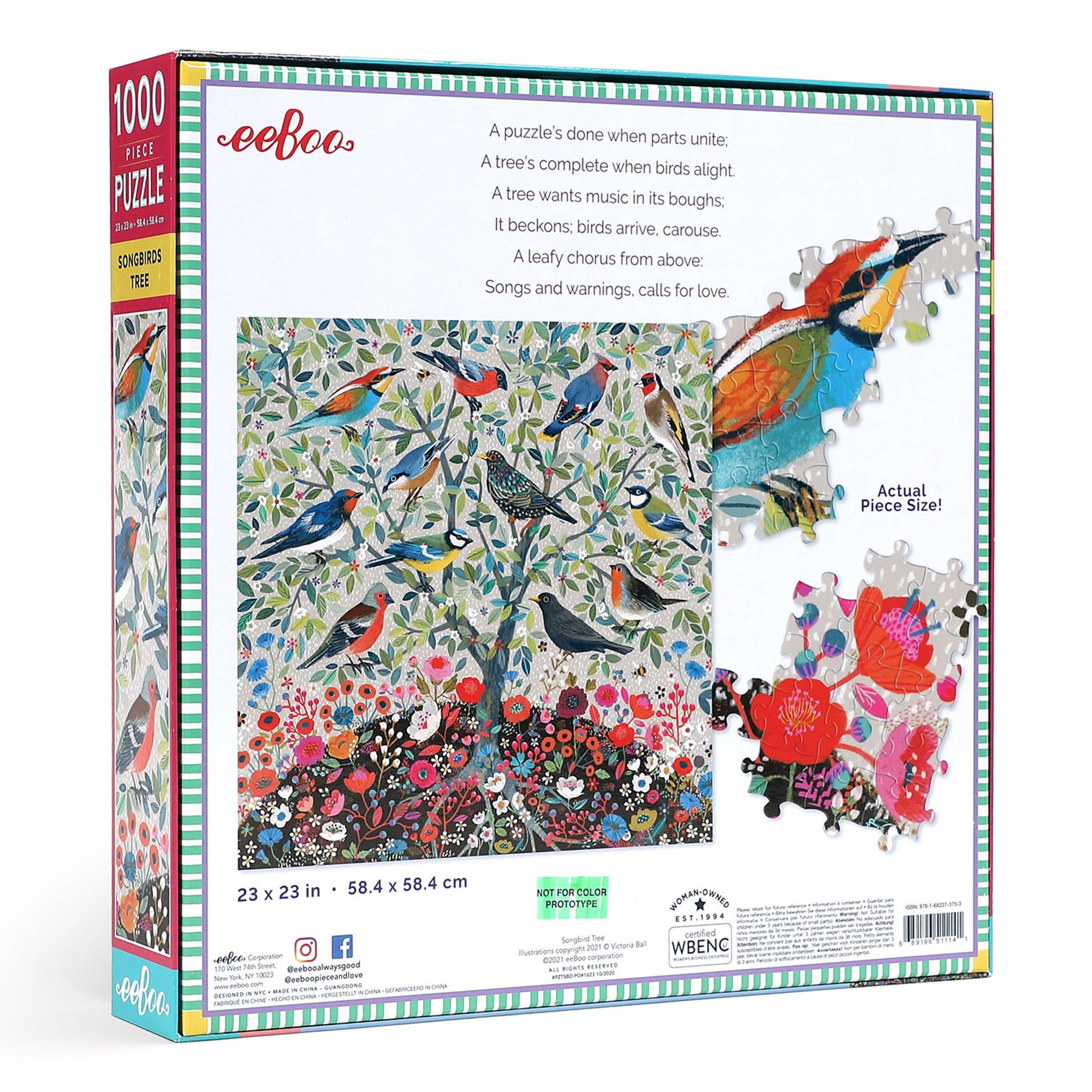 Songbirds Tree 1000 Piece Jigsaw Puzzle | eeBoo Piece & Love| Gifts for Bird Watchers | Adult Puzzle