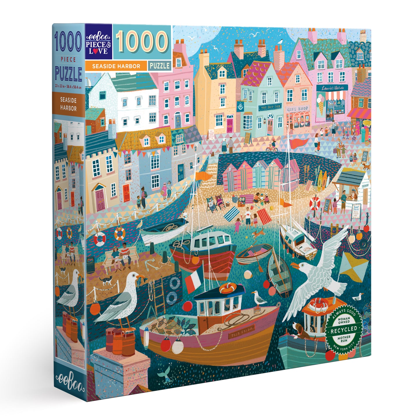Seaside Boat Harbor Village 1000 Piece Jigsaw Puzzle | eeBoo Piece & Love Unique Gifts for Women