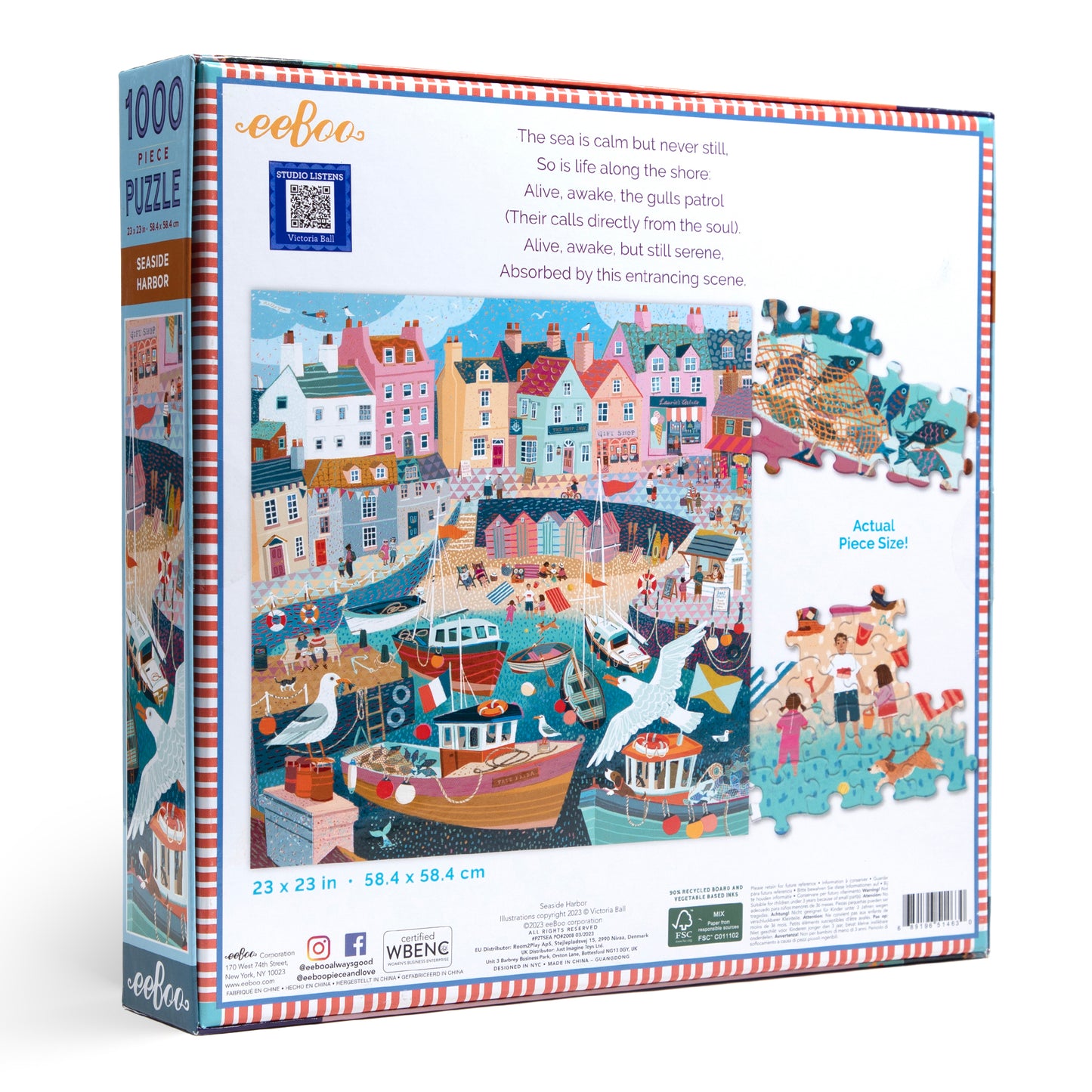 Seaside Boat Harbor Village 1000 Piece Jigsaw Puzzle | eeBoo Piece & Love Unique Gifts for Women