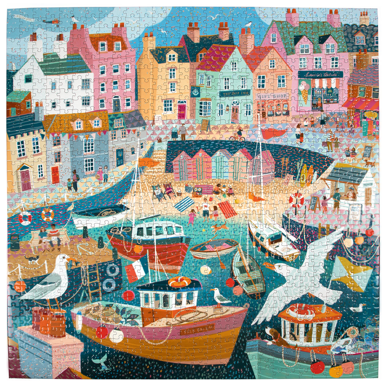 Seaside Boat Harbor Village 1000 Piece Jigsaw Puzzle | Unique Gifts – eeBoo