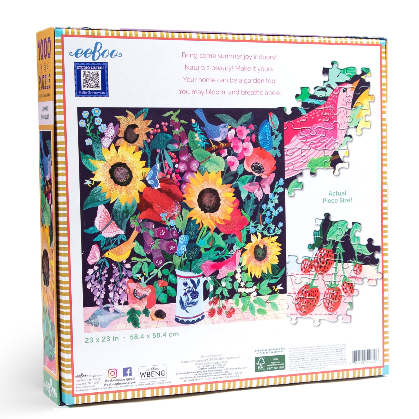 Sunflower and Poppy Summer Bouquet 1000 Piece Jigsaw Puzzle - Makes A Beautiful Gift | eeBoo Piece & Love