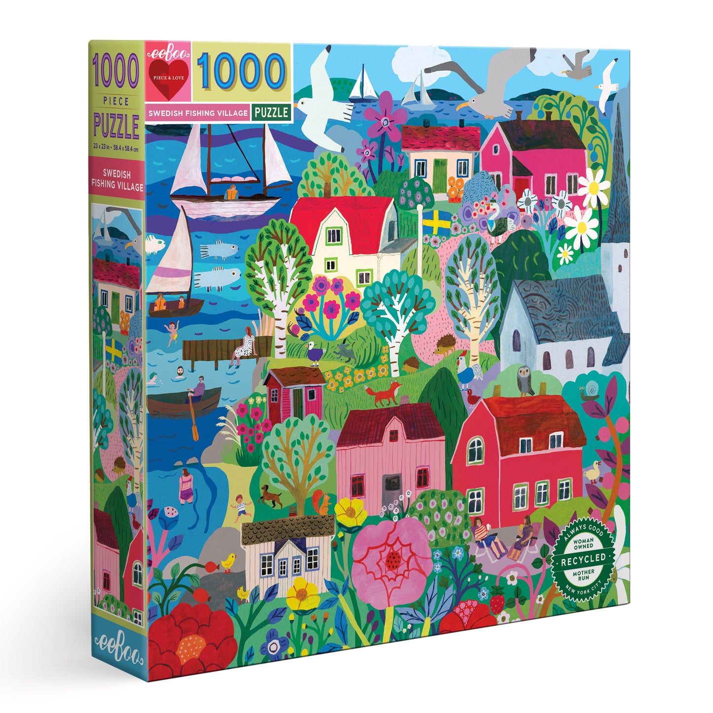 Swedish Fishing Village 1000 Piece Jigsaw Puzzle | eeBoo Piece & Love | Cute Gifts for Travel Lovers