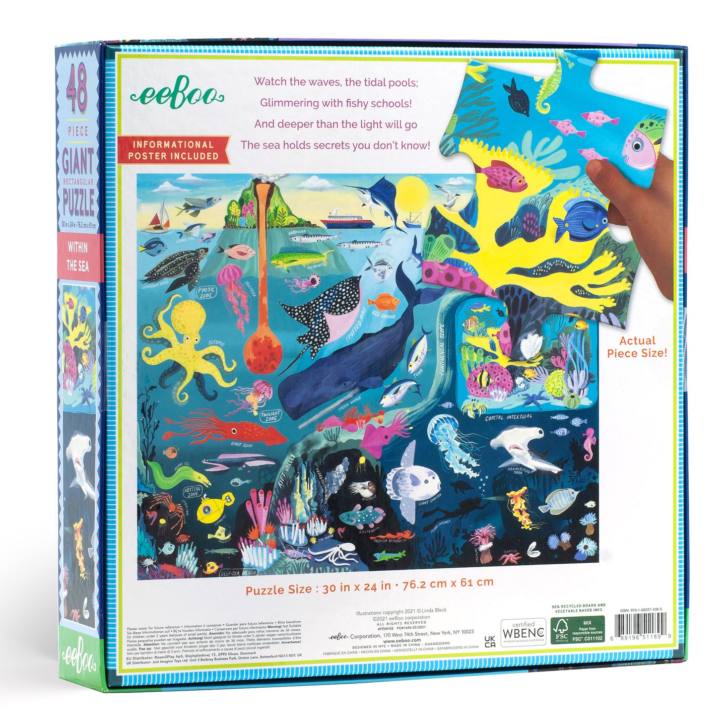 eeBoo Within the Sea 48 Piece Giant Floor Puzzle Gifts for Kids 4+