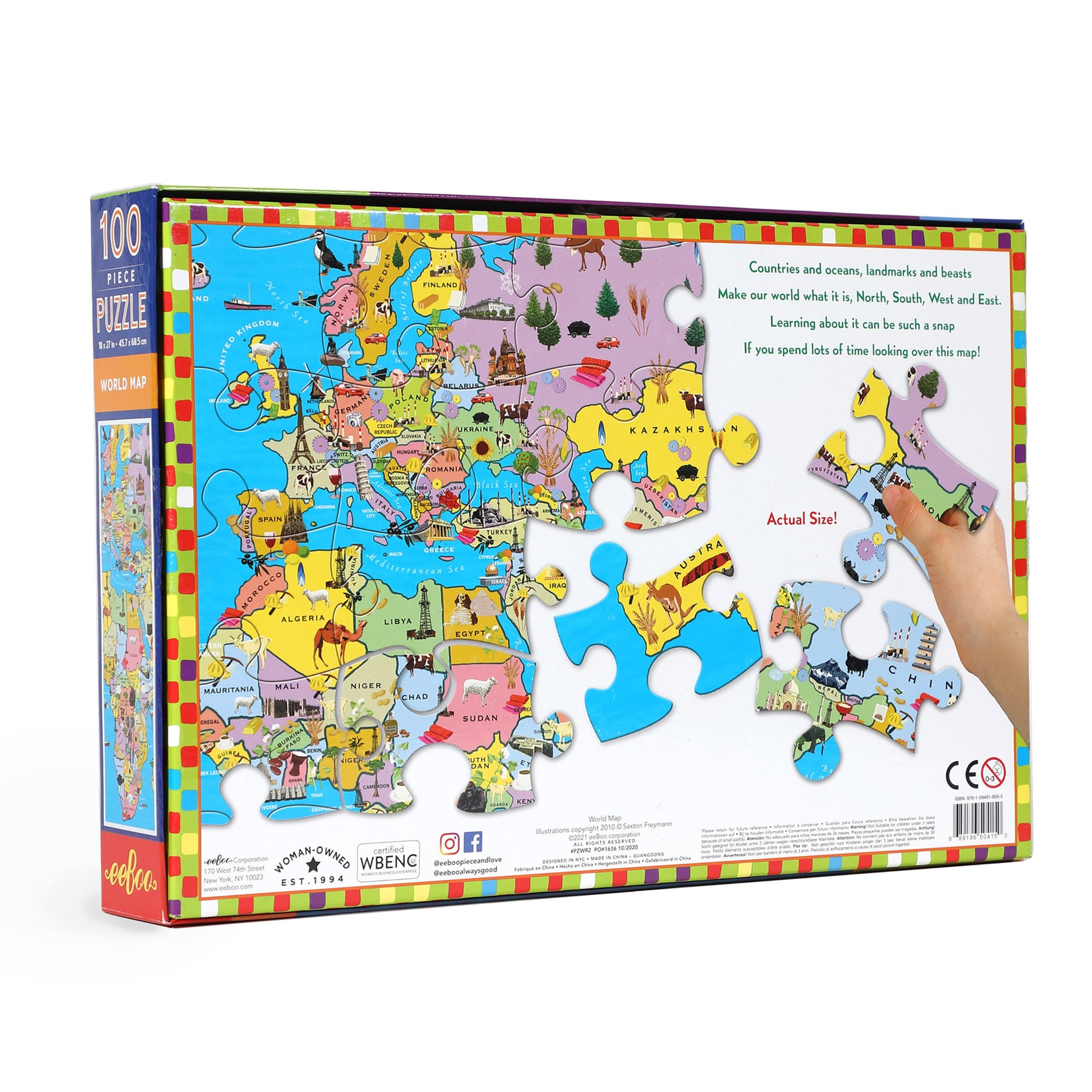 World Map Educational 100 Piece Puzzle by eeBoo Gifts for Kids Ages 5+