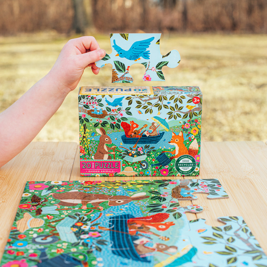 20-piece puzzle box with garden animals design. Garden Animals 20 Piece Puzzle by eeBoo | Unique Fun Gifts