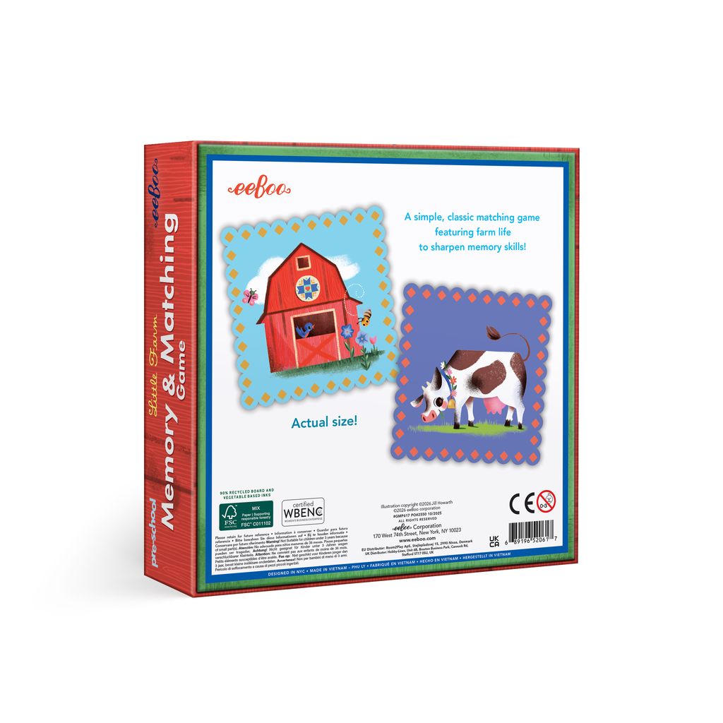 Memory matching game packaging with farm-themed illustrations. Pre-School Little Farm Matching Game
