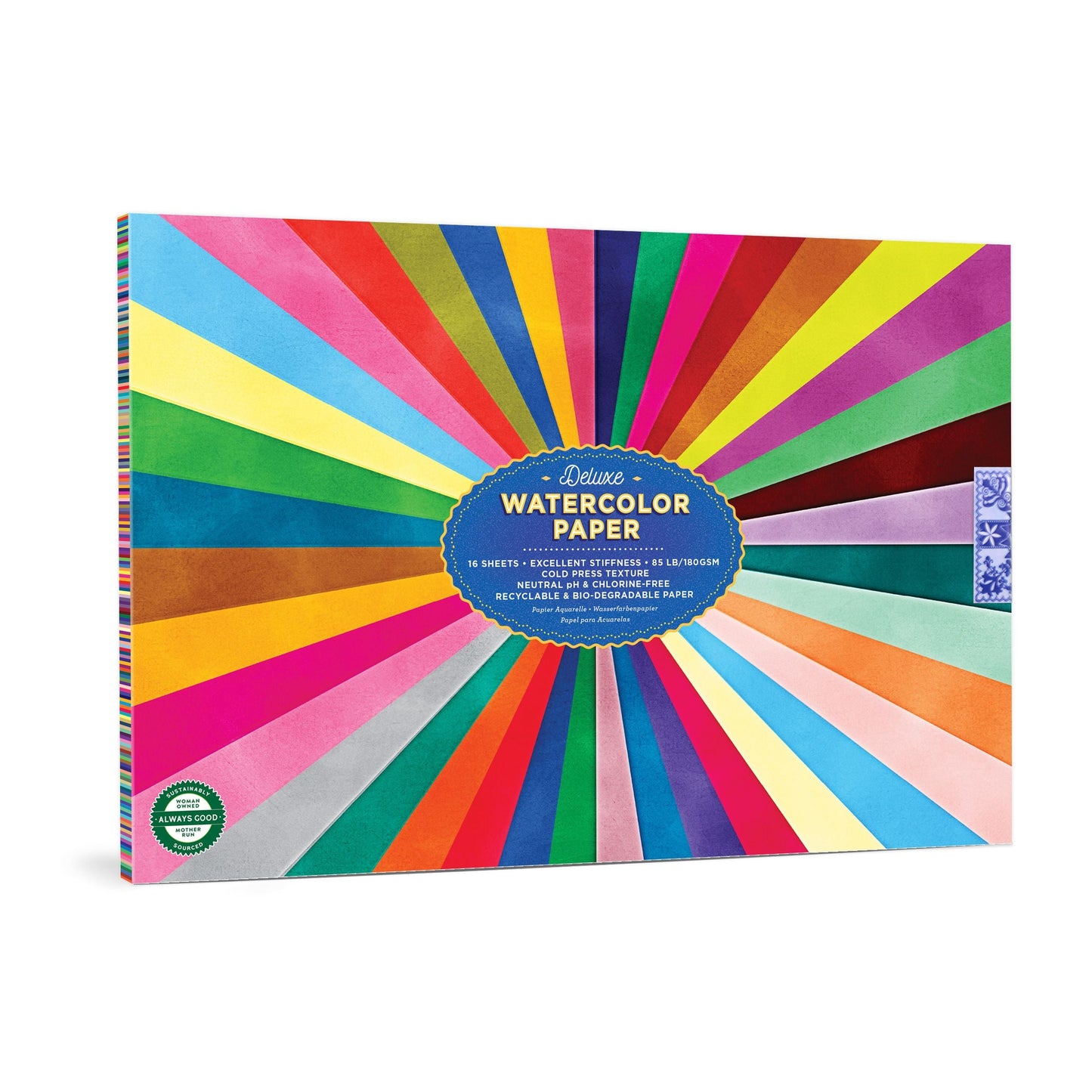 Deluxe Watercolor Paper with colorful radial design. Rainbow Watercolor Pad