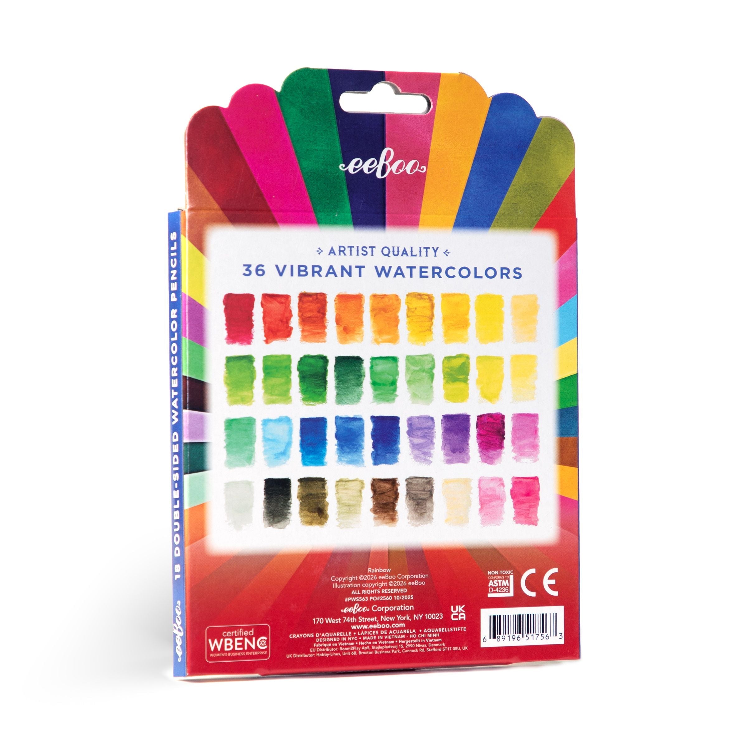 Packaging of artist quality vibrant watercolor pencils with colorful design.