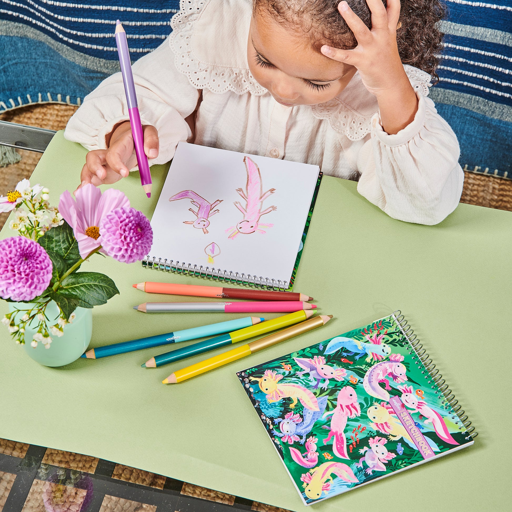 Axolotl Sketchbook & Color Pencil Bundle |  Gifts by eeBoo