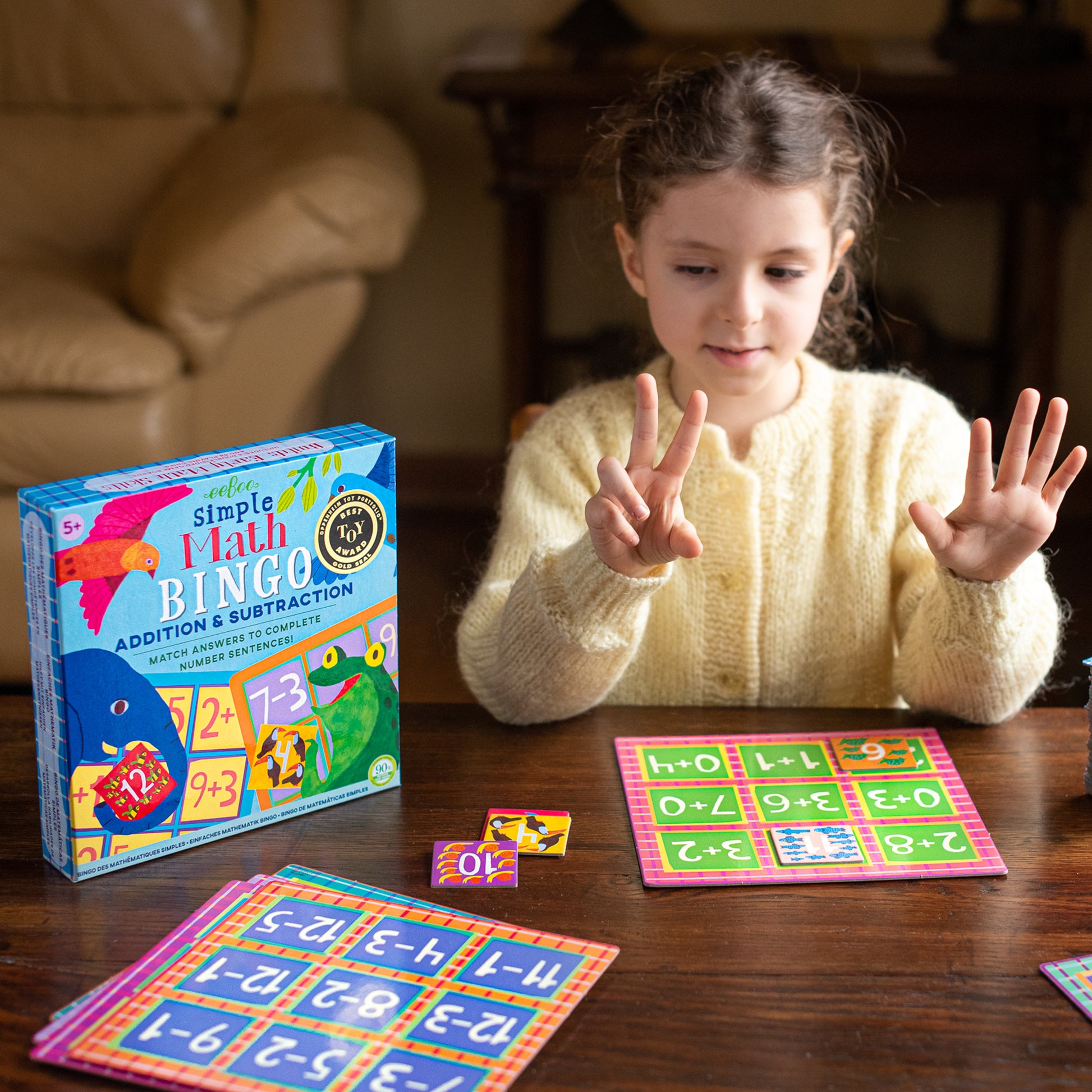 Simple Math Addition and Subtraction Bingo Game eeBoo Back to School for Kids Ages 5+