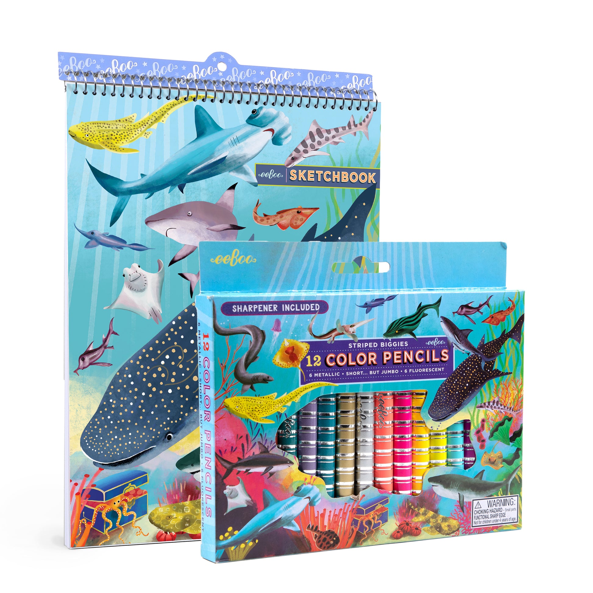 Shark 12 Special Biggie Color Pencils & Sketchbook | Unique Great Gifts for Kids & Adults