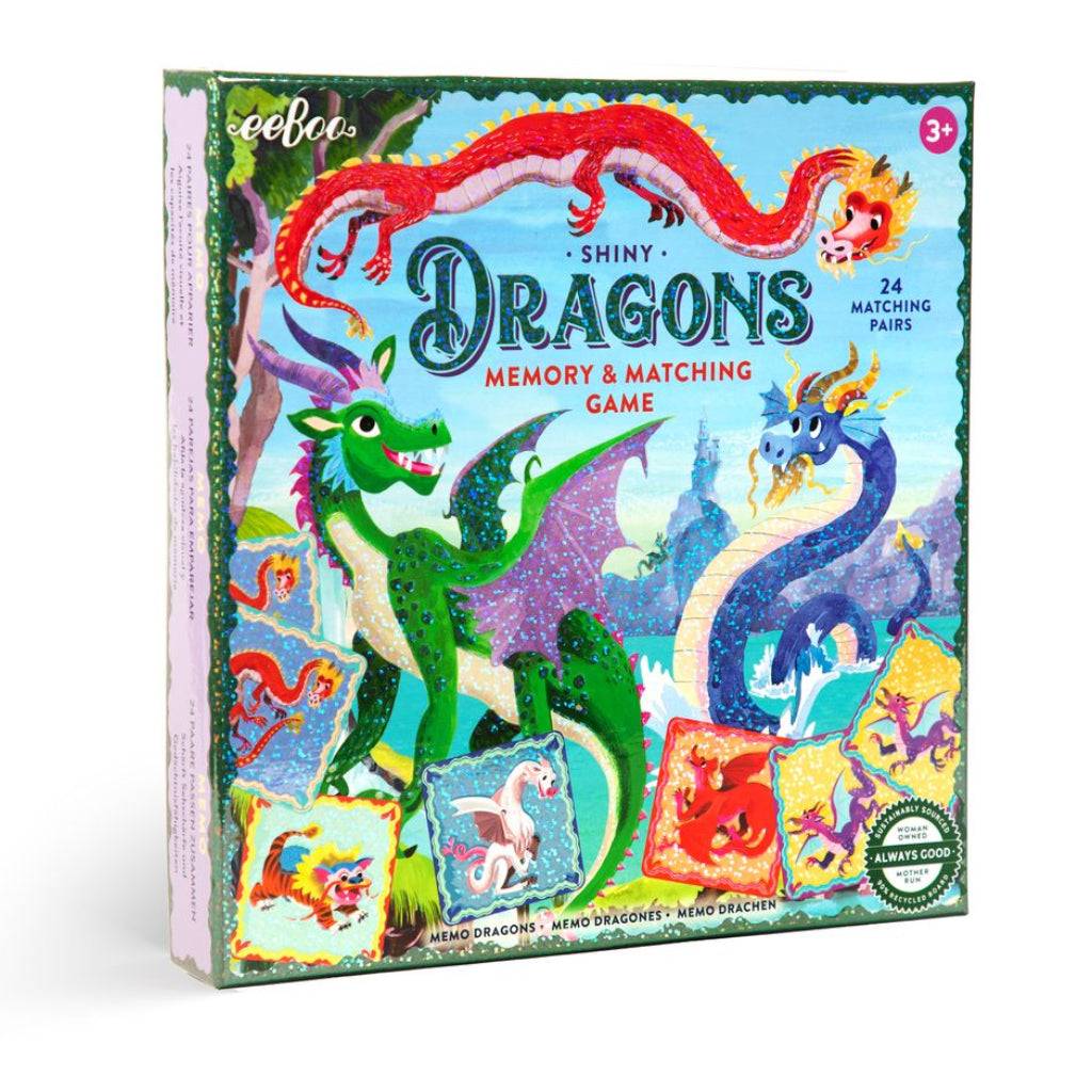 Shiny Dragons memory and matching game box with colorful dragons 