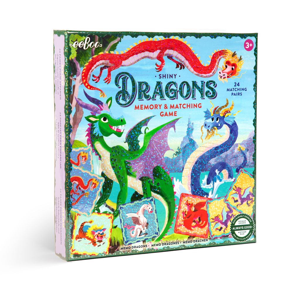 Shiny Dragons memory and matching game box with colorful dragons 