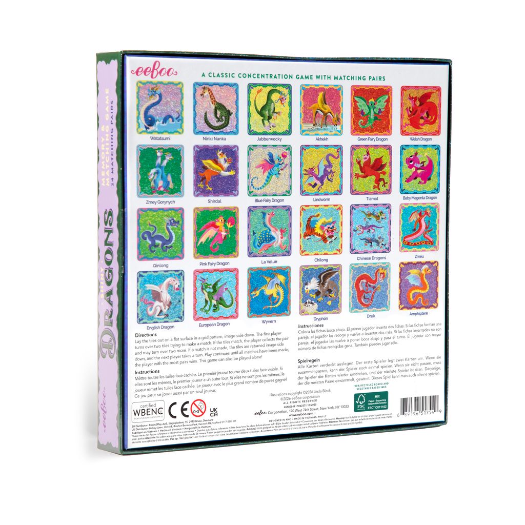 Board game packaging with colorful dragon illustrations 