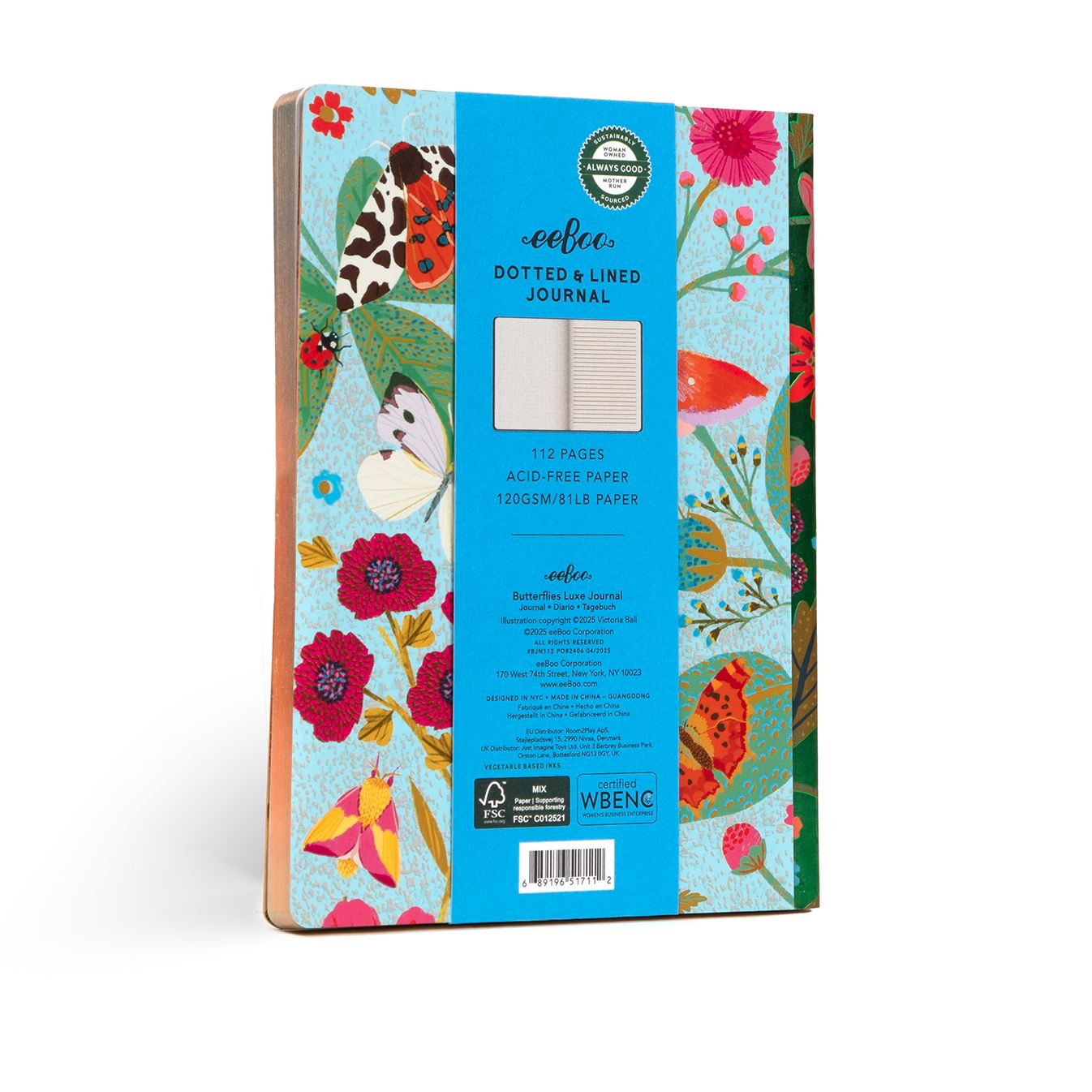 Floral and butterfly design notebook. Butterflies Luxe Journal by eeBoo | Unique Beautiful Gifts