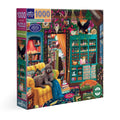 Jigsaw puzzle box with a colorful illustration of a dog in a cozy room, featuring the brand ' eeBoo'. Sorcerer's Den 1000 Piece Puzzle