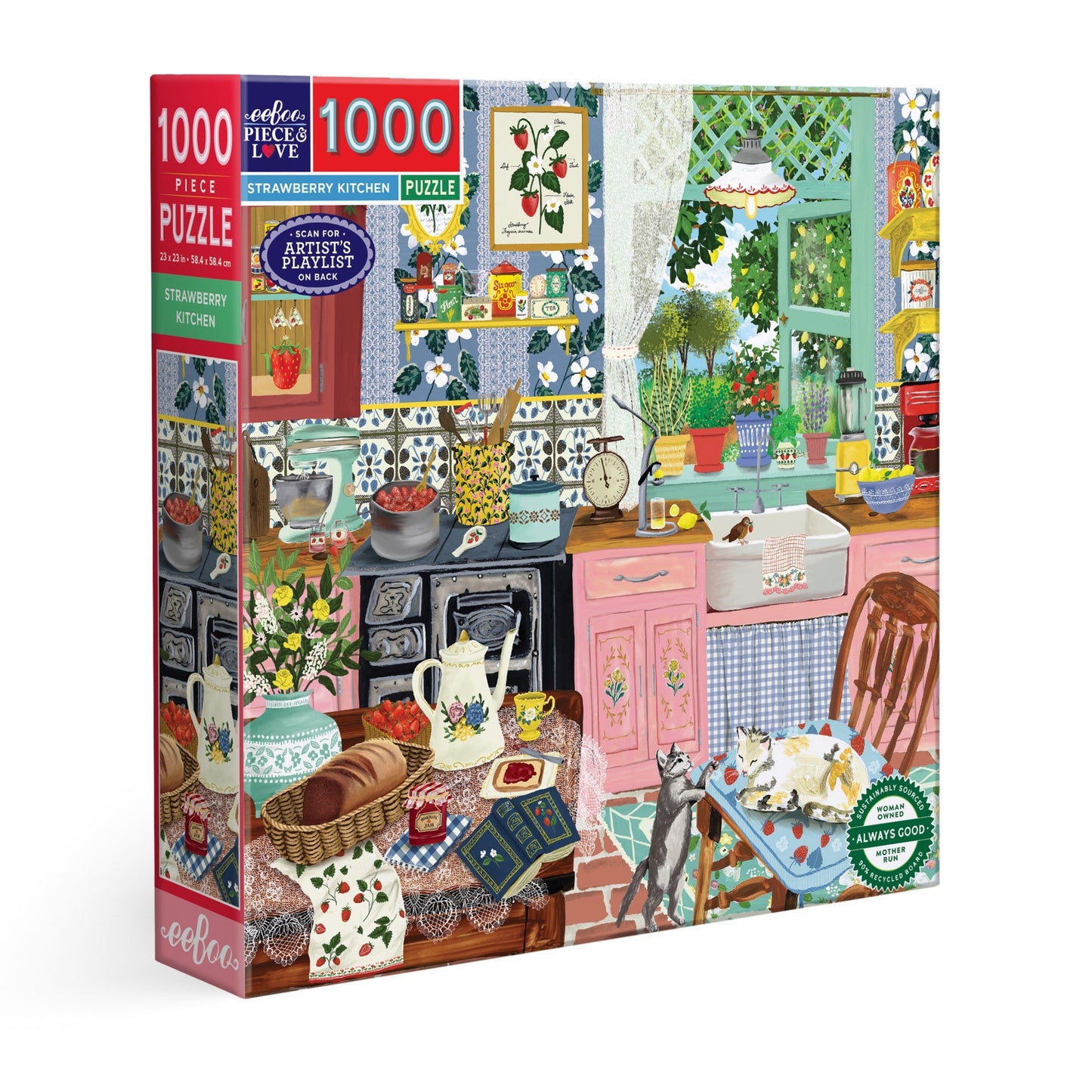 Puzzle box with a colorful illustration of a kitchen scene by eeBoo