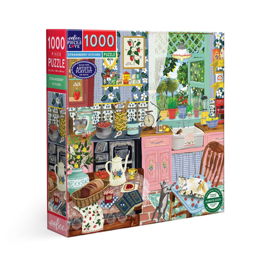 Puzzle box with a colorful illustration of a kitchen scene 