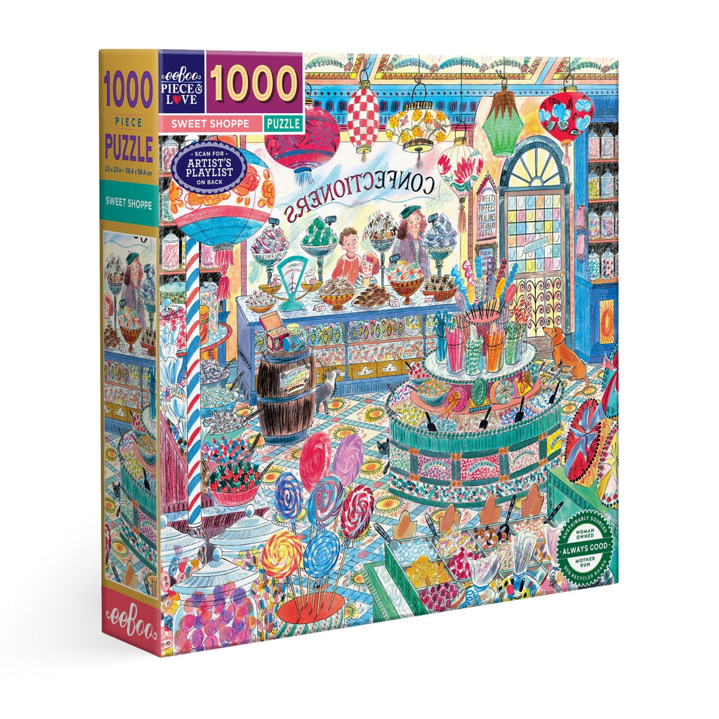 Colorful puzzle box with a sweet shop scene. Sweet Candy Shoppe 1000 Piece Puzzle