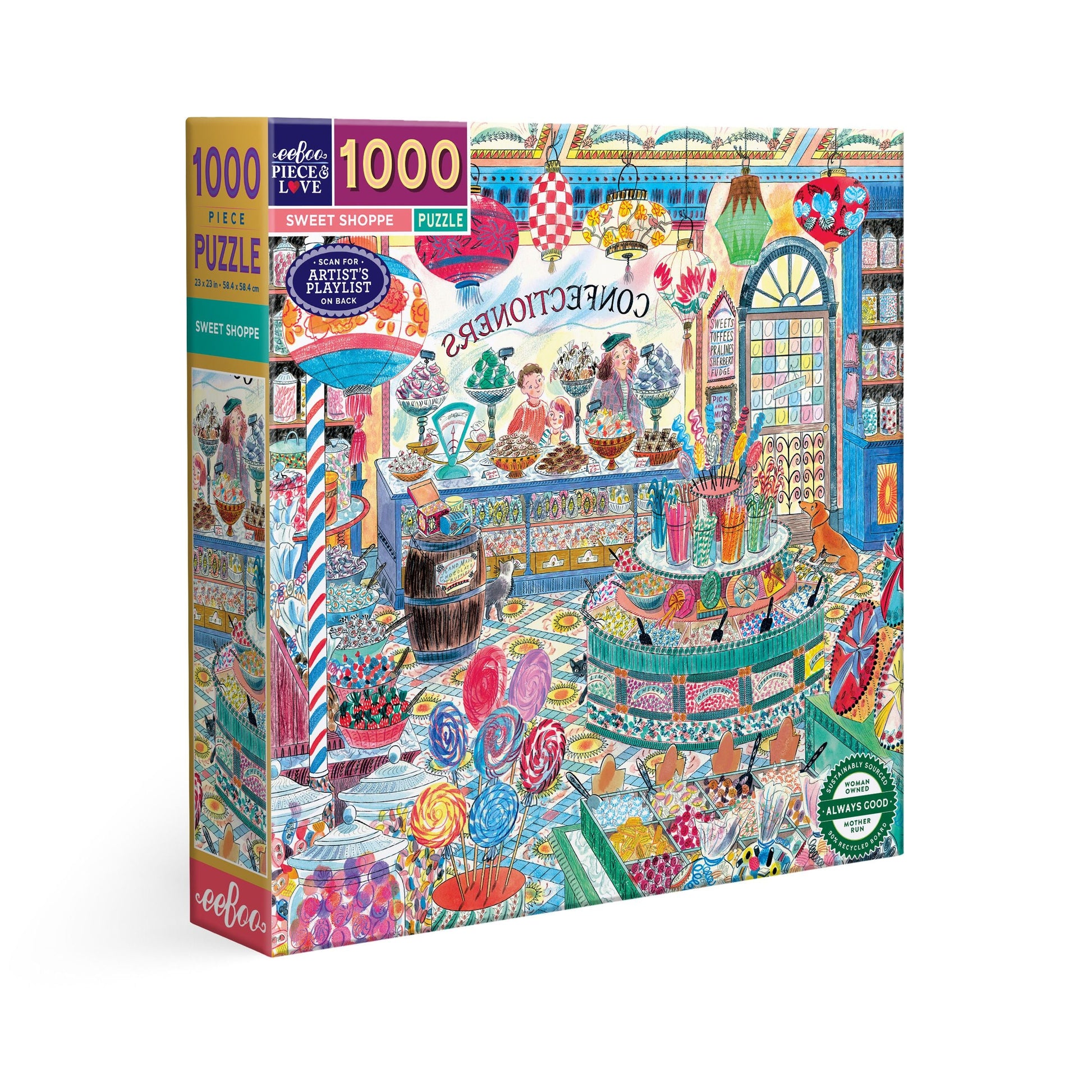 Colorful puzzle box with a sweet shop scene. Sweet Candy Shoppe 1000 Piece Puzzle