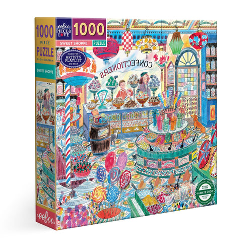 Colorful puzzle box with a sweet shop scene. Sweet Candy Shoppe 1000 Piece Puzzle