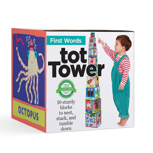 First Words Tot Tower Stacking and Nesting Blocks eeBoo Montessori Toy for Toddlers Ages 2+