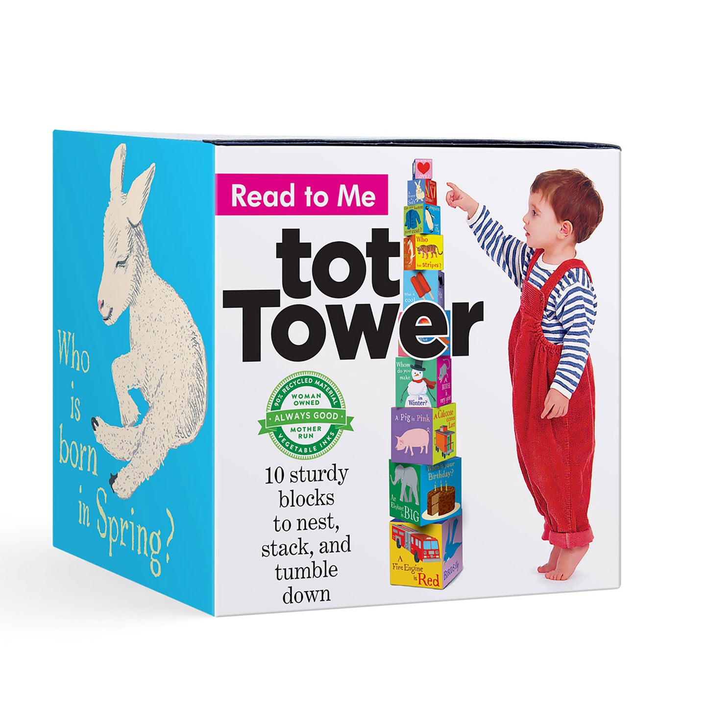 Read-To-Me Tot Tower Stacking and Nesting Blocks eeBoo Montessori Toys for Toddlers Ages 2+