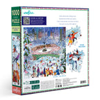 Puzzle box with a winter scene of people skating on an ice rink in a city park. new-york-city-skaters-1000-piece-puzzle