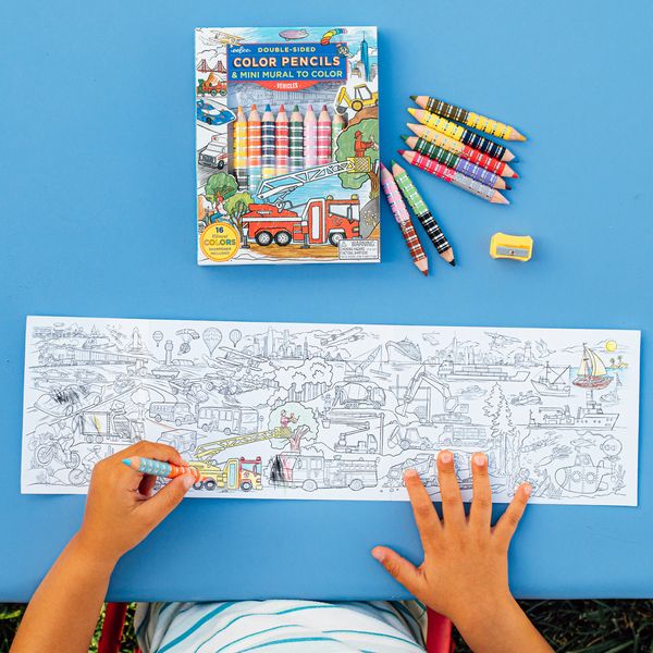 Coloring book with color pencils. Vehicles Mini Mural Bundle 