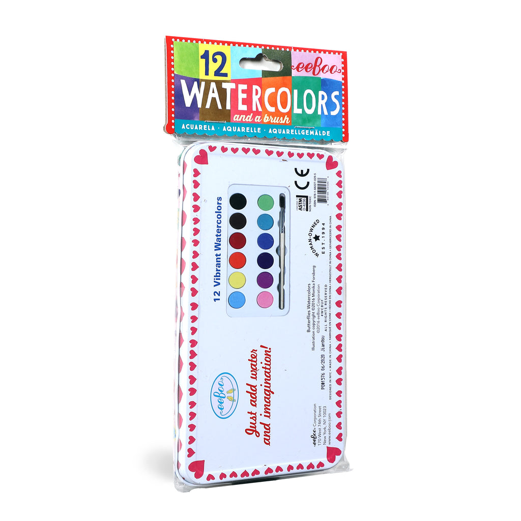 Butterflies 12 Watercolors Tin |  Gifts by eeBoo