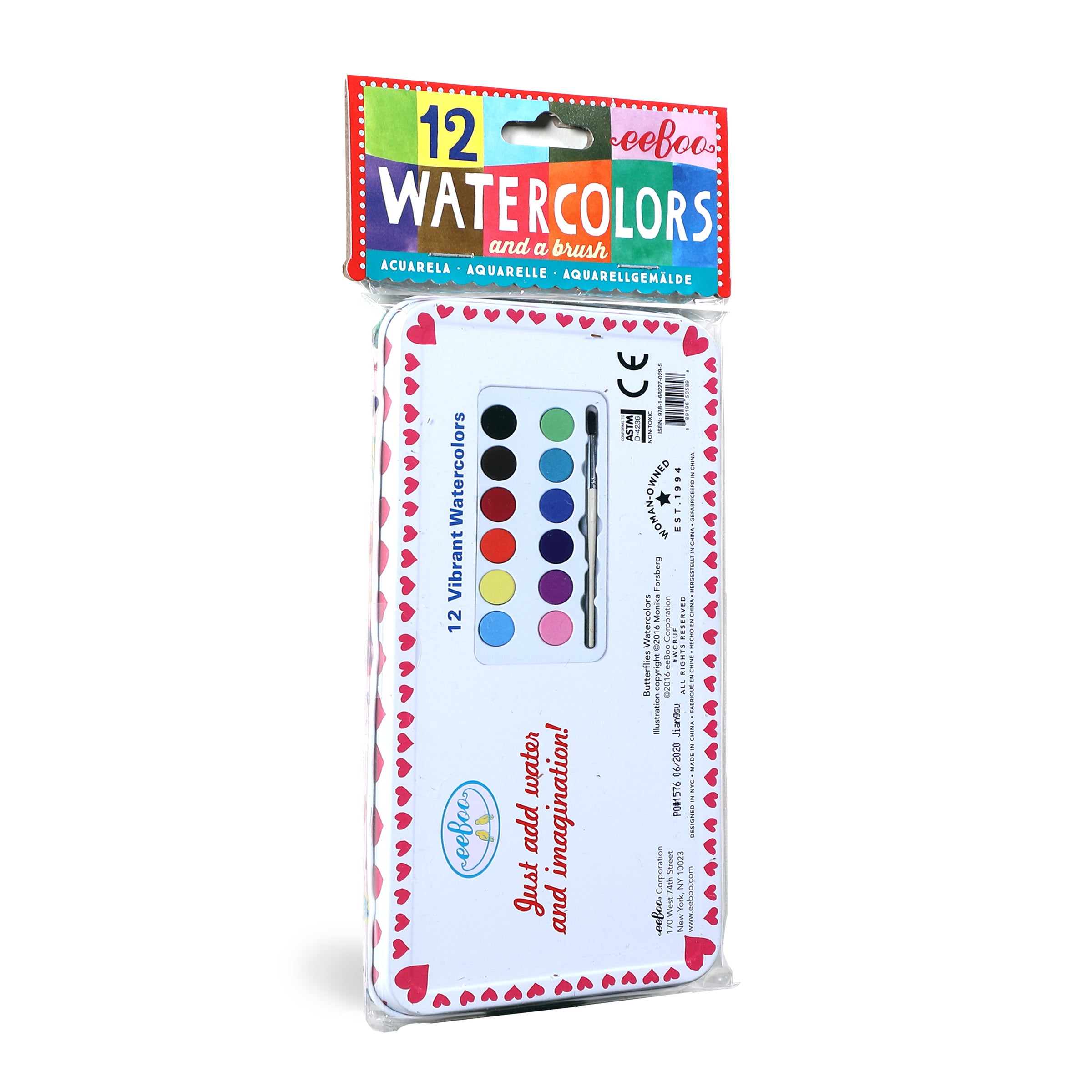 Butterflies 12 Watercolors Tin |  Gifts by eeBoo