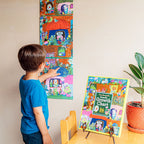 Child looking at a colorful growth chart. Yumi Growth Chart
