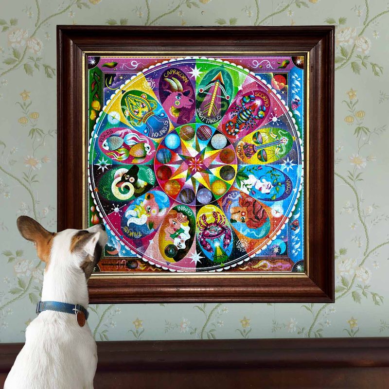 Dog looking at a colorful Zodiac Horoscopes_1000_Piece_Puzzle 